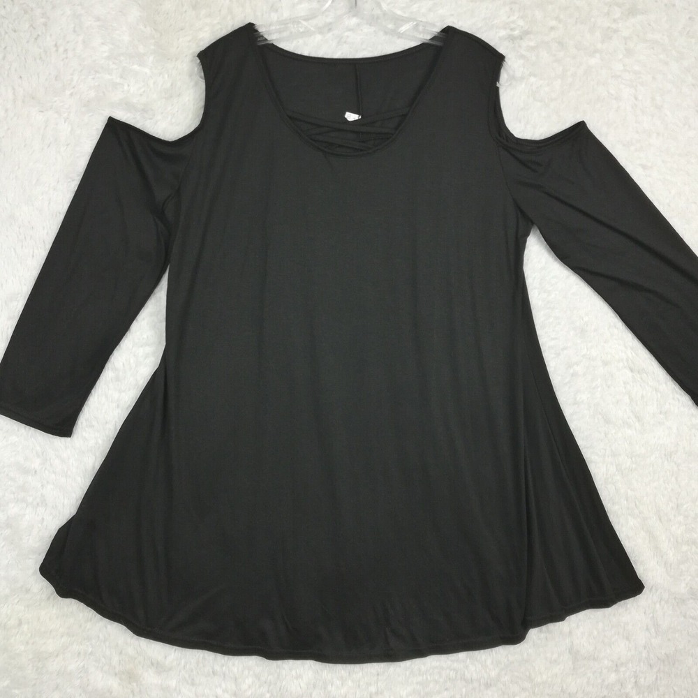 Womens Top Blouse Tunic Cold Shoulder Black Criss Cross Plus 5XL
